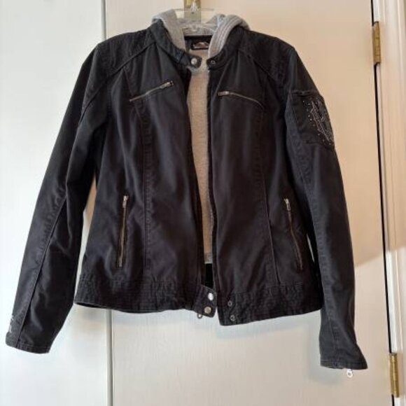 Ladies Harley Davidson Black Cotton 2 in 1 Jacket w/Removable Gray Vest LARGE - Picture 1 of 9
